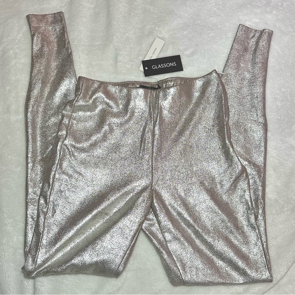 Glassons Silver Foil Coated Metallic Leggings Pants - Size 2